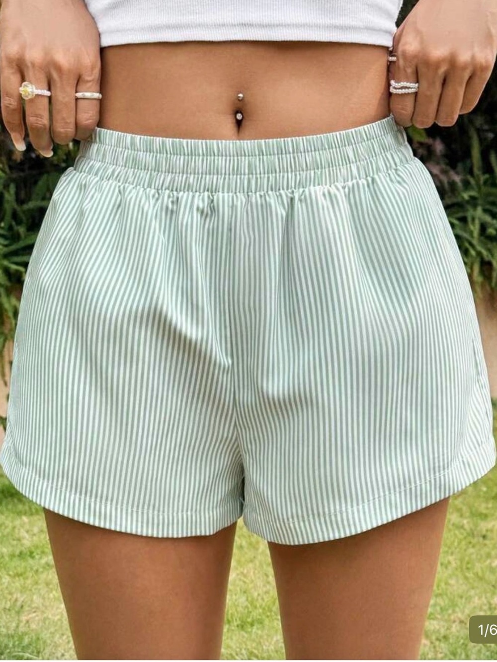 SHEIN Light Mint Striped Elastic Waist Shorts